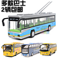 合金车模汽车模型 长途旅游客运大巴士 声光版 回力车 玩具模型