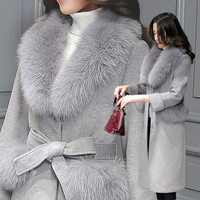 2015冬装新款女装韩版狐狸毛修身夹棉毛呢外套女中长款呢子大衣潮
