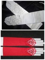 新娘手套蕾丝婚纱钉珠新娘手套无指结婚礼服白手套镂空红色手套