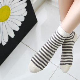 韩国糖果色纯棉条纹中筒袜子春秋季打底堆堆袜女式短袜百搭简约袜
