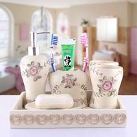 欧宴卫浴五件套洗漱套装婚庆浴室用品套件欧式牙具创意漱口杯树脂