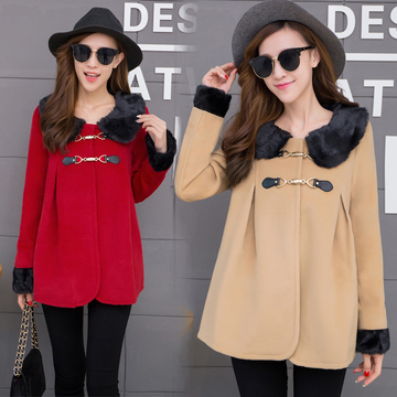 2015冬季新款韩版女装加厚毛呢外套短款斗篷呢子大衣宽松上衣外套