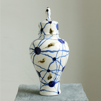 陶艺家陶瓷花瓶手绘居家饰品摆件落地瓷器装饰品台面陶瓷花瓶高档