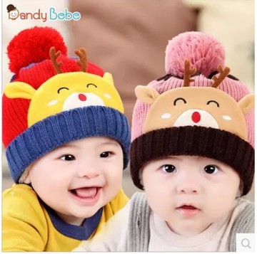 婴儿帽子秋冬3-6-12个月宝宝帽子0-1-2岁儿童毛线帽子男女童帽子