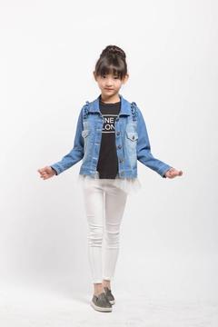 2016春秋季新款韩版女童牛仔蕾丝短款外套中大童童装