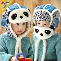 宝宝秋冬季韩版熊猫套头帽 婴儿童加绒口罩雷锋帽子潮女男童冬天