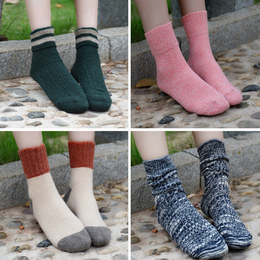 袜子女秋冬堆堆袜混纺羊毛袜复古粗毛线拼接日系民族风中筒短靴袜