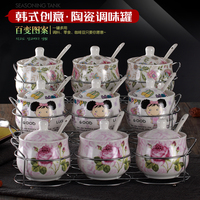 韩式陶瓷调味罐 调味盒瓶调料罐盒瓶盐罐三件套装厨房用品送架子