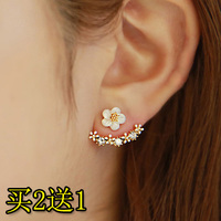 韩国代购耳钉新款后挂式耳钉耳环 S925纯银花朵耳钉女防过敏包邮