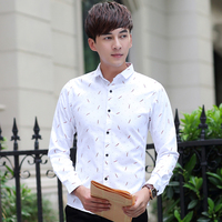 青年男士长袖衬衫 学生青少年修身型韩版白色英伦打底衫男秋寸衫