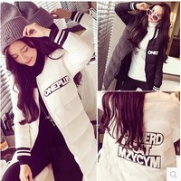 2016冬季新款加肥加大女装韩版修身棉袄中长款棒球服棉衣棉服外套
