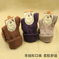 韩版秋冬新品羊绒女袜 堆堆袜 翻口 松口袜 女 保暖透气中筒袜