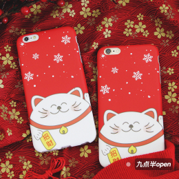 原创红色招财猫韩国苹果6s手机壳iPhone6plus保护套硅胶磨砂软壳