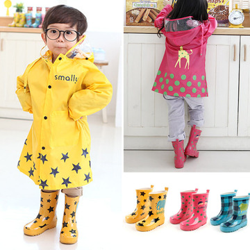 韩国儿童雨鞋男女孩防滑高筒雨靴可爱宝宝水软鞋橡胶可配雨衣套装