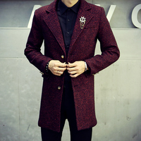 2015冬季新款男士毛呢大衣韩版修身中长款时尚发型师潮男翻领外套