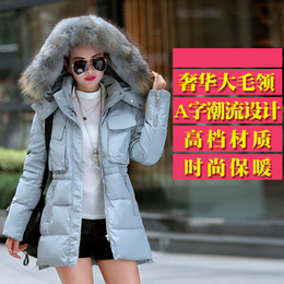 冬新款韩版时尚修身羽绒棉服中长款女A字大毛领加厚保暖棉衣外套