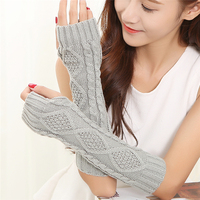 韩版新款冬季保暖可爱毛线假袖子加厚袖套半指手臂套女士长款手套