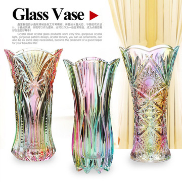 包邮 加厚水晶玻璃彩色花瓶富贵竹 百合现代时尚创意玻璃花瓶摆件