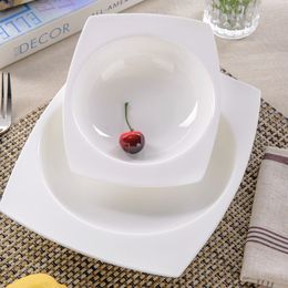 深盘 汤盘 菜盘长方形纯白骨瓷家用盘子西餐盘意面盘陶瓷碟子欧式