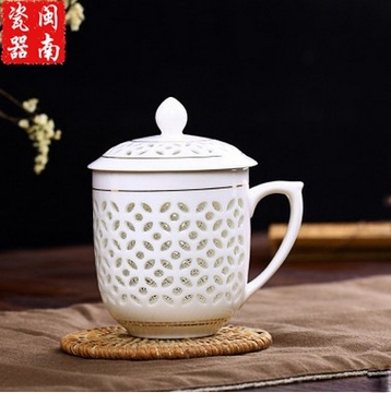 蜂窝茶具蜂巢镂空玲珑茶杯陶瓷杯办公水杯马克杯蜂窝会议杯陶瓷杯