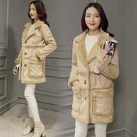 2015新款韩版冬装中长款宽松大码棉衣女羊羔毛麂皮绒外套直筒棉袄