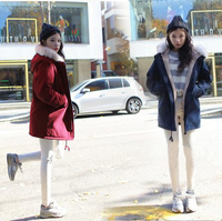 韩版冬季新款羊羔绒中长款连帽加厚毛领棉服学院风工装外套棉衣女