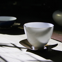 景岚 景德镇陶瓷 甜白釉系列手工品茗杯 马蹄杯 高足杯 小茶杯特