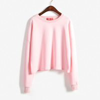2015秋季新款韩版卫衣宽松慵懒短款小蝙蝠袖粉红色宽松长袖T恤女