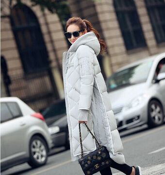 2015韩版冬装新款羽绒棉衣女长款过膝加厚羊羔毛大衣宽松大码连帽