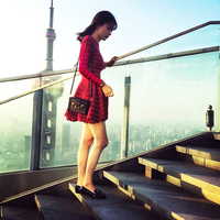 2015秋季新款韩国小香风显瘦短袖针织红色连衣裙长袖中裙夏A字裙