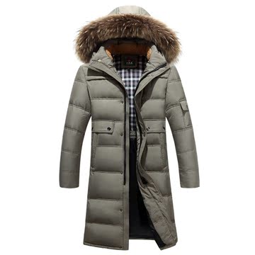 2015冬装新款大毛领连帽男士羽绒服男中长款加厚修身加长保暖外套
