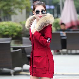 2015冬装新款韩版棉衣女中长款修身加厚大毛领大码显瘦加绒女外套