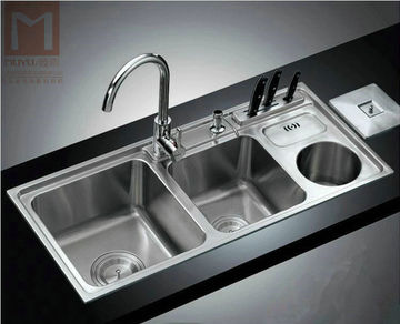 水槽 洗菜盆加厚双槽套餐 厨房304不锈钢拉丝洗碗池水池水盆