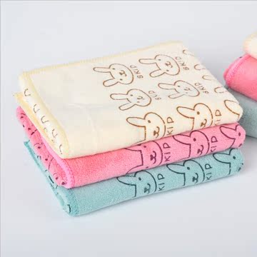 【3条装】超细纤维兔头儿童毛巾超强吸水宝宝卡通大嘴猴毛巾手帕
