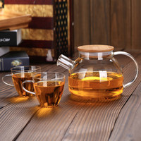 加厚玻璃壶花茶壶耐高温玻璃茶具大容量过滤茶壶竹木盖茶壶冷水壶