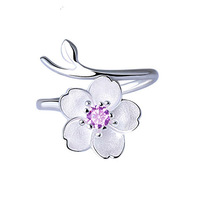 925纯银小花朵戒指女创意简约樱花戒指 日韩气质紫水晶指环银饰品