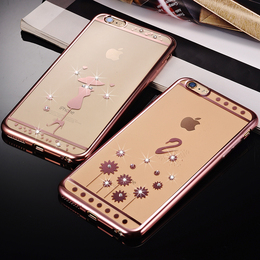 iphone6plus手机壳苹果6s保护套全包边软壳奢华水钻女4.7玫瑰金