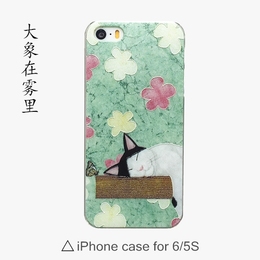 新日本PLUS苹果iphone6浮雕手机壳潮5S/4.7原创6S文艺清新猫硬壳
