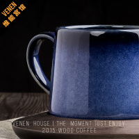 欧式情侣咖啡杯带勺 个性创意潮流蓝色陶瓷牛奶马克杯子 礼盒装