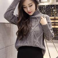 2015韩国官网同款冬季新款小高领加厚方块毛衣套头外套女士弹力