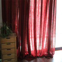 【酒红】点睛专业定制做 美式乡村做旧复古 纯色拼接棉麻亚麻窗帘