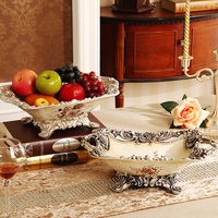 家居饰品复古摆件 客厅装饰欧式树脂水果盘 奢华大理石纹四方果