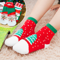 儿童袜子纯棉秋冬保暖圣诞袜子 宝宝袜子冬季加厚毛圈男女童袜