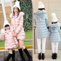 2015冬装韩版加厚长袖棉衣 修身羽绒棉服母女装 中长款亲子装外套