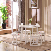小户型餐桌椅组合 白色田园美式乡村圆桌饭桌咖啡桌