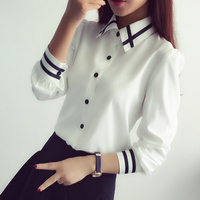 【天天特价】新款韩版百搭白色长袖衬衫女学院风百搭娃娃领打底衫
