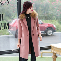 2015冬季新款韩版时尚奢华大毛领双排扣羊毛呢外套大衣女