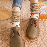 秋冬季日系韩国复古民族风毛线堆堆袜中筒纯棉短靴袜圣诞袜月子女
