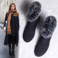 2015秋冬新款兔毛靴子女马丁靴及祼靴 真皮平底短靴圆头平跟棉鞋