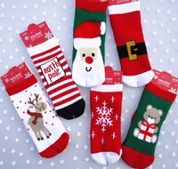 秋冬纯棉儿童袜子宝宝加厚毛圈袜新年圣诞红袜子男童女童加厚短袜
